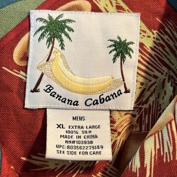 Banana Cabana Men’s XL Floral Martini Short Sleeve Button Up Silk Hawaiian Shirt - Picture 3 of 12